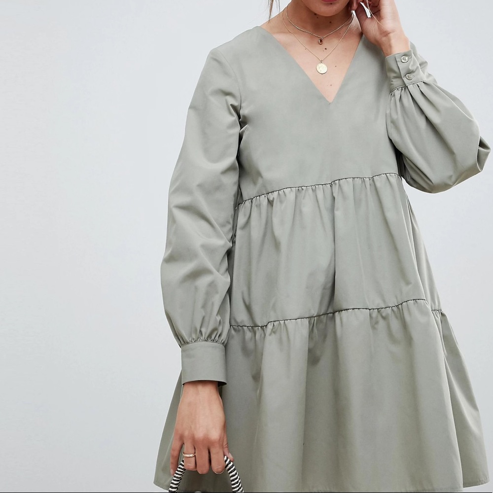 Cotton Tiered Mini Smock Dress - Picture 9 of 9